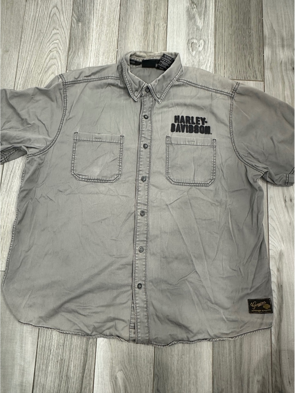 Harley-Davidson Men's Short Sleeve Button-Up Shirt 2XL Gray with Eagle Logo